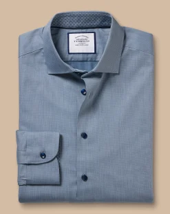 Business Casual Shirts|Dress Shirts<Charles Tyrwhitt Semi-Spread Collar Twill Shirt with Printed Trim - Steel Blue