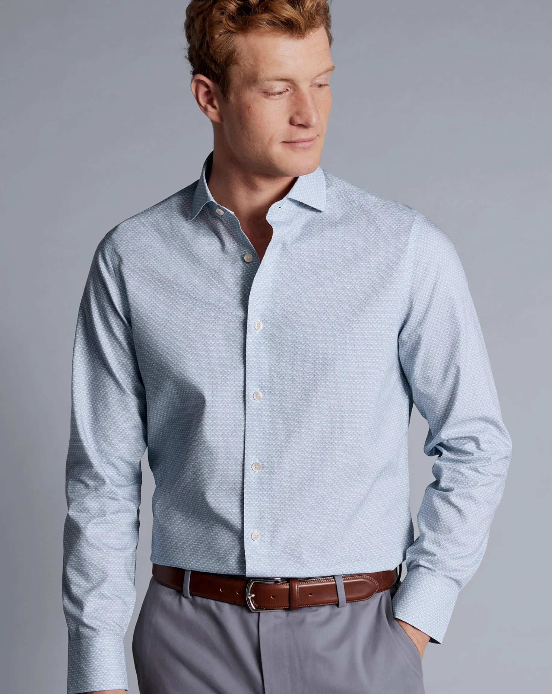 Seasonal Looks|Dress Shirts<Charles Tyrwhitt Semi-Spread Collar Wine Glass Print Non-Iron Shirt - Ocean Blue