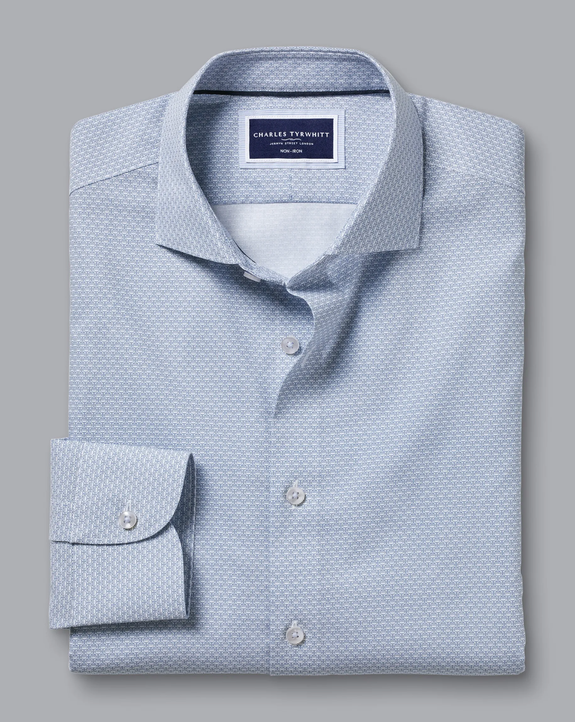 Seasonal Looks|Dress Shirts<Charles Tyrwhitt Semi-Spread Collar Wine Glass Print Non-Iron Shirt - Ocean Blue