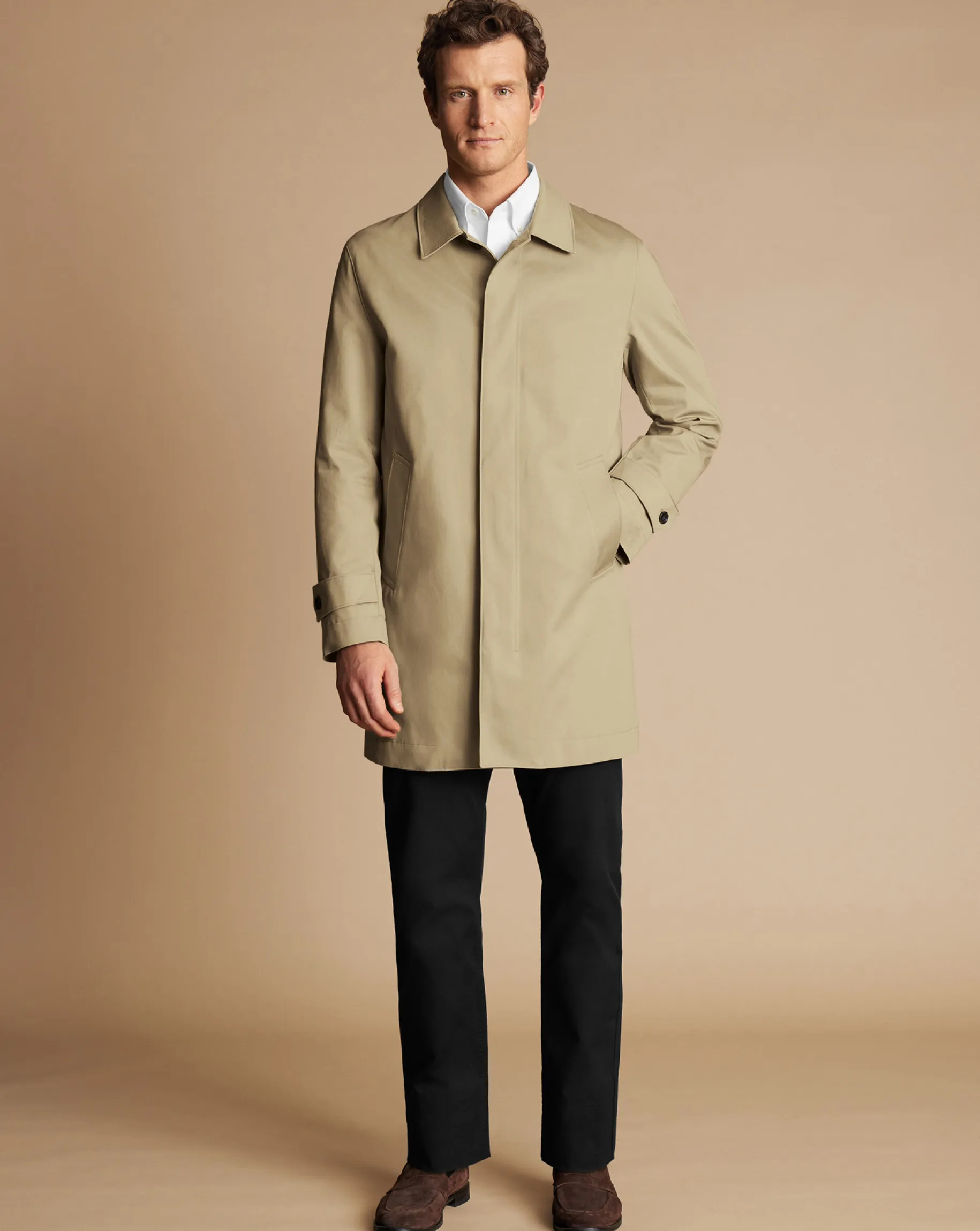 Coats|Raincoats<Charles Tyrwhitt Showerproof Cotton Raincoat - Limestone