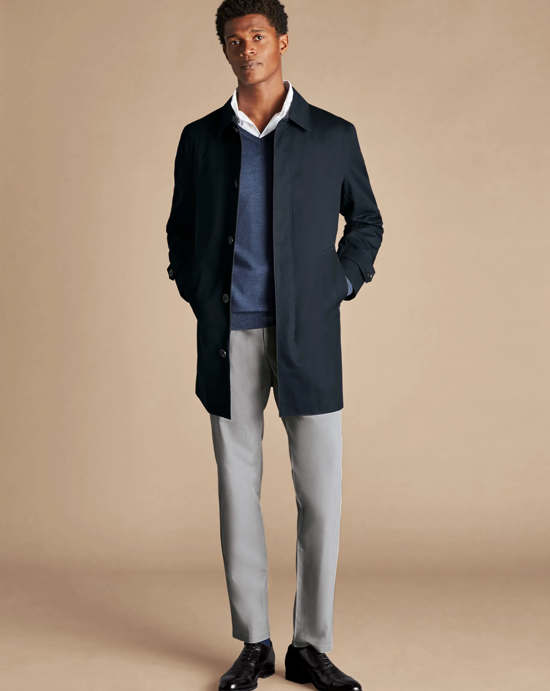 Coats|Raincoats<Charles Tyrwhitt Showerproof Cotton Raincoat - Dark Navy