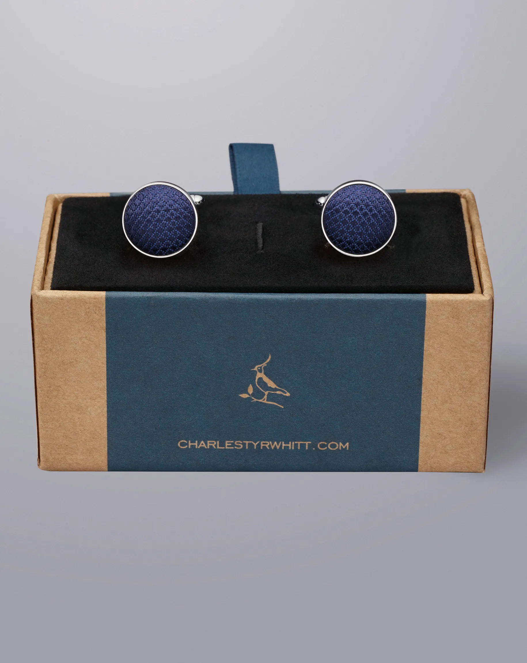 Cufflinks<Charles Tyrwhitt Silk Round Cufflinks - Navy