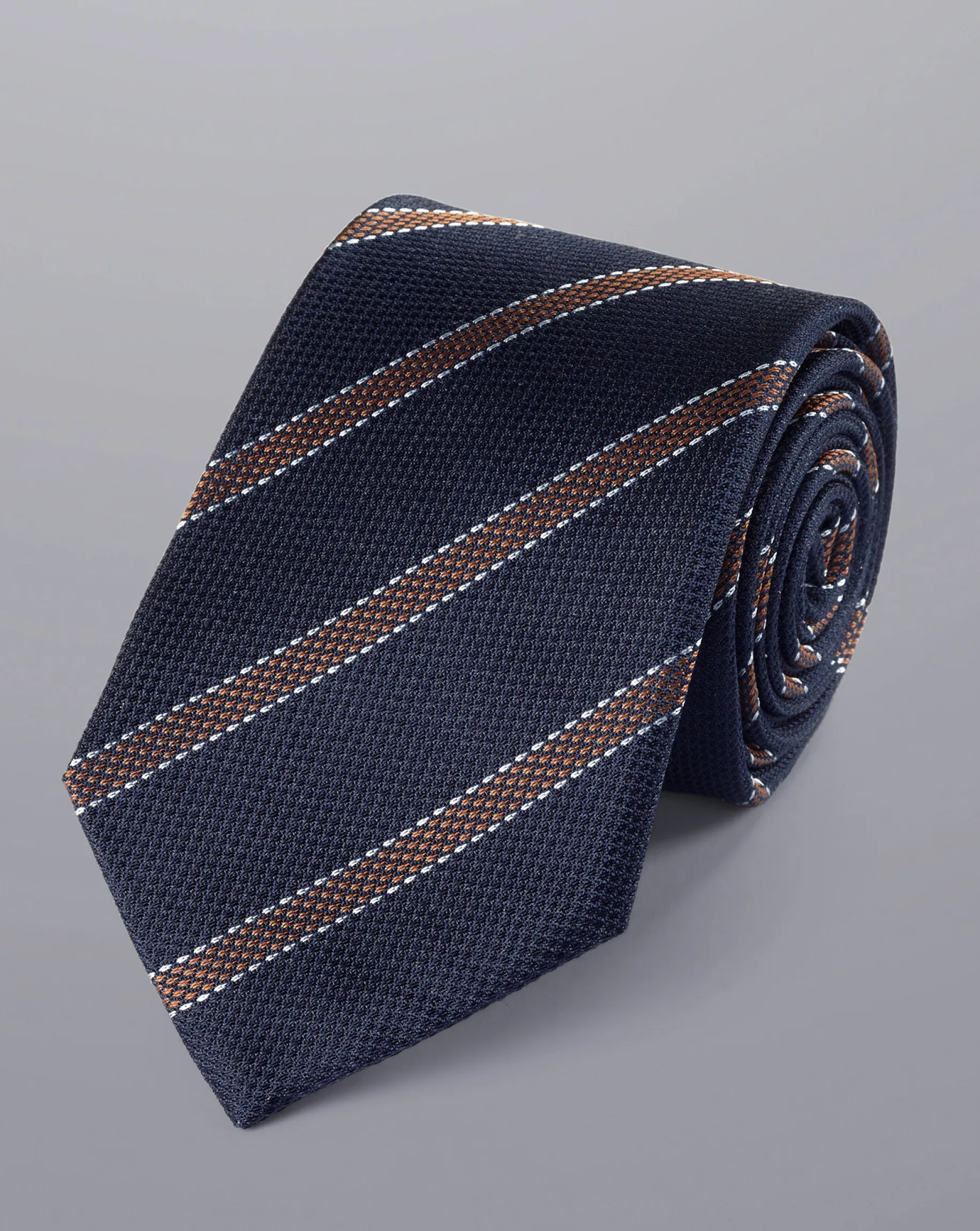 Ties & Bow-ties<Charles Tyrwhitt Silk Stripe Tie - French Blue & Camel