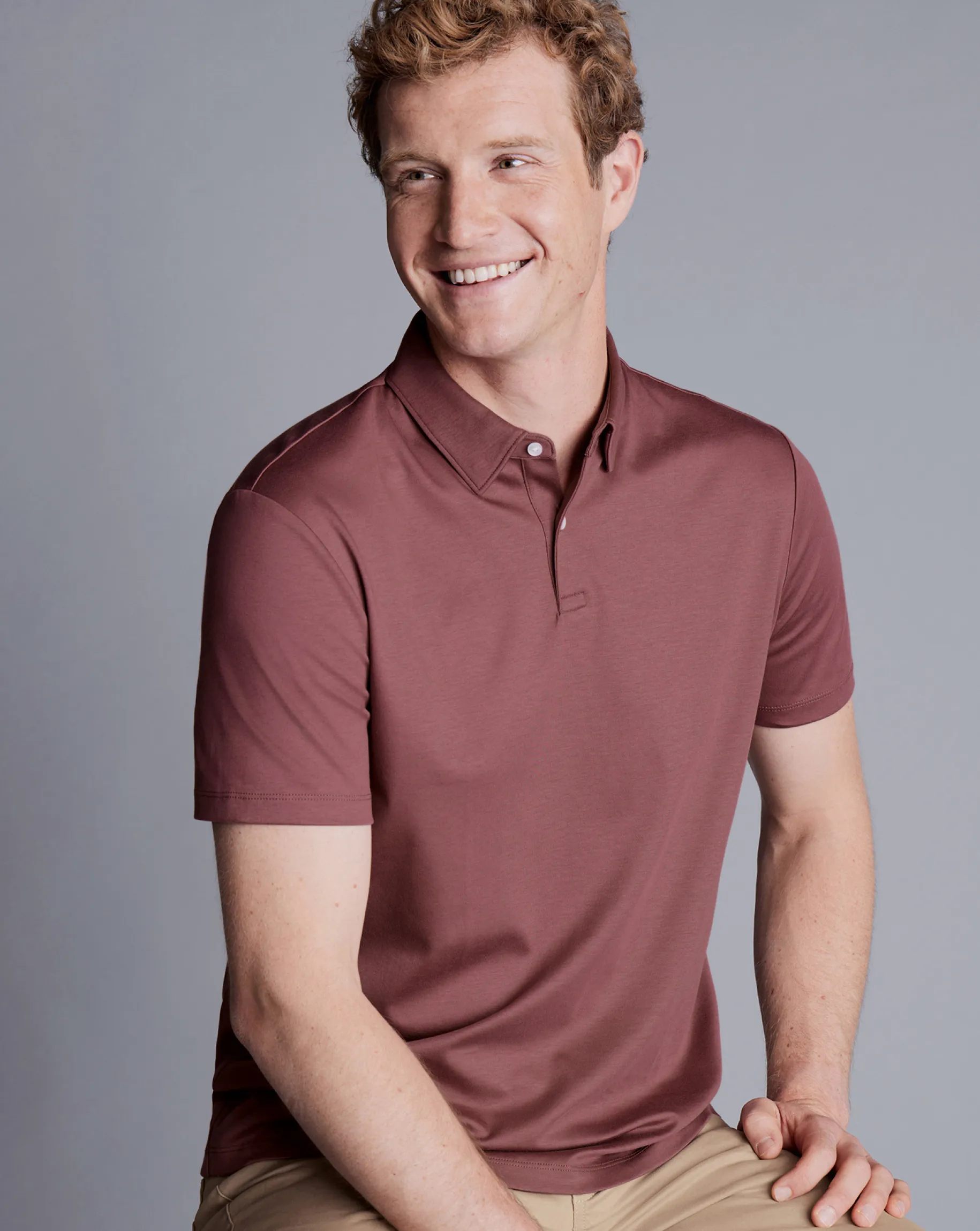 Pink Shirts|Short Sleeve polos<Charles Tyrwhitt Smart Jersey Polo - Claret Pink