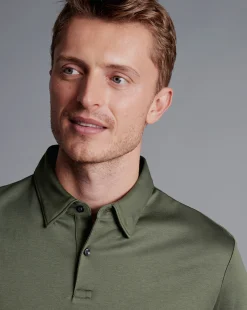 Smart polos|green<Charles Tyrwhitt Smart Jersey Polo - Green Olive