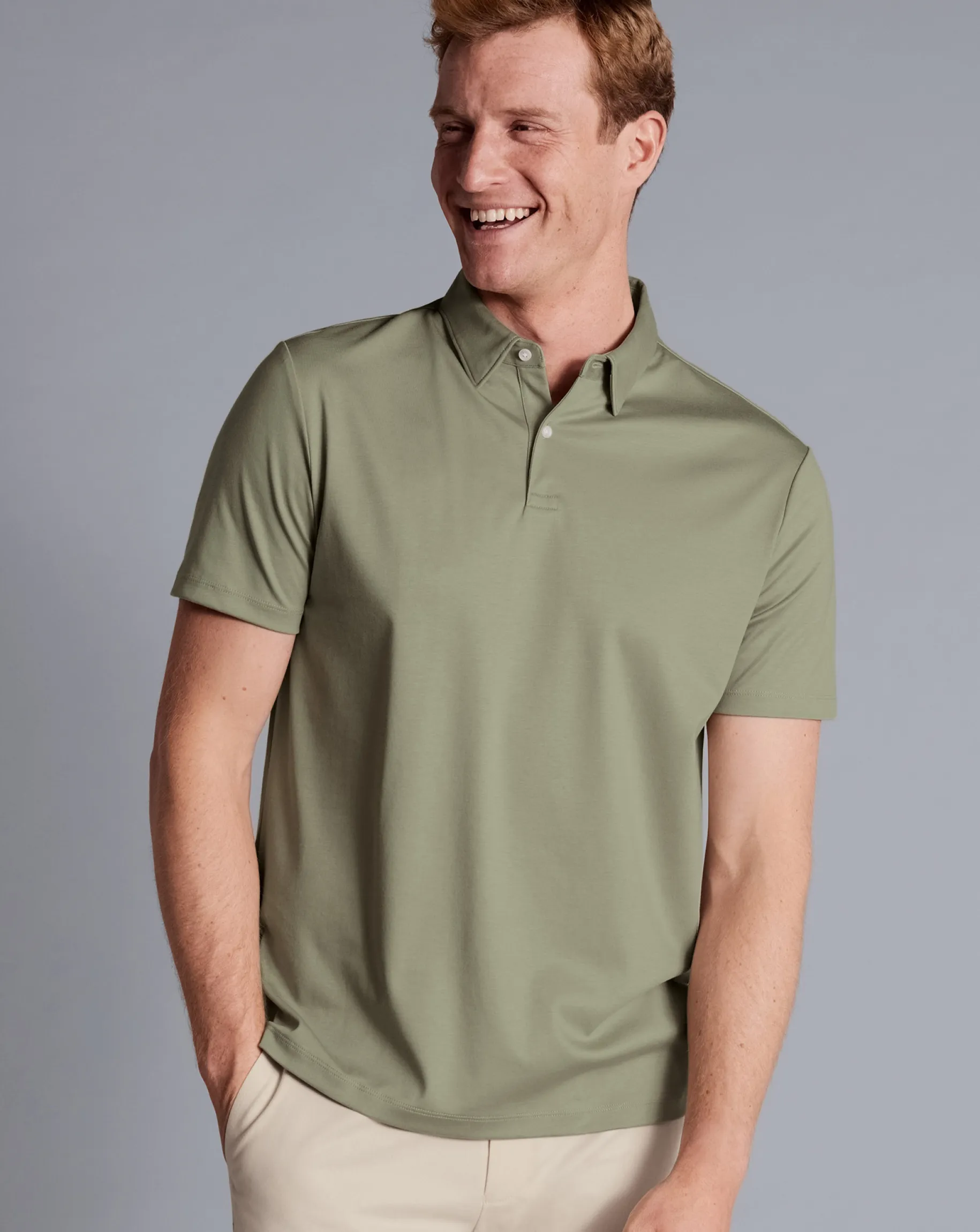 Shirt Sale|Polos<Charles Tyrwhitt Smart Jersey Polo - Sage Green Light Sage Green