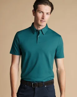 Smart polos|green<Charles Tyrwhitt Smart Jersey Polo - Green Teal