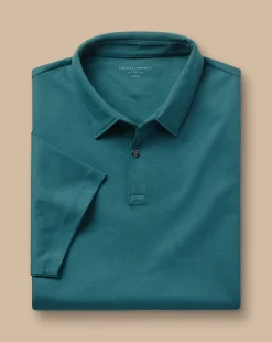 Smart polos|green<Charles Tyrwhitt Smart Jersey Polo - Green Teal