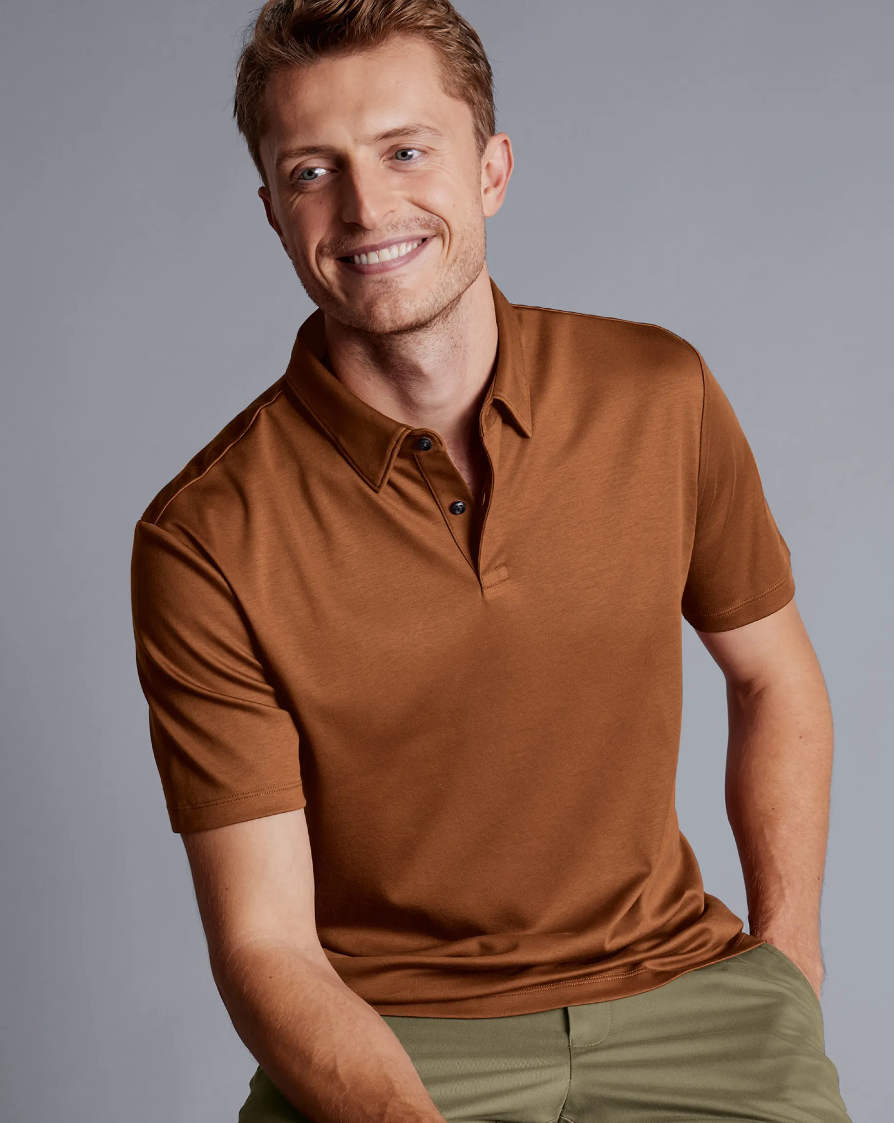 Shirt Sale|Polos<Charles Tyrwhitt Smart Jersey Polo - Toffee