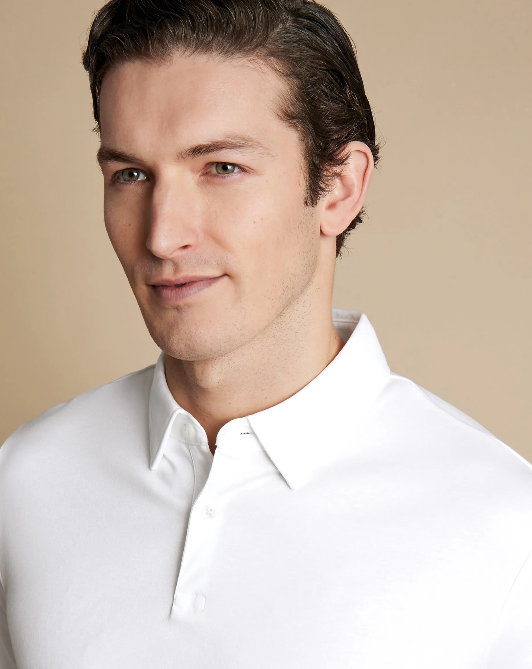 Polos|White<Charles Tyrwhitt Smart Jersey Polo - White