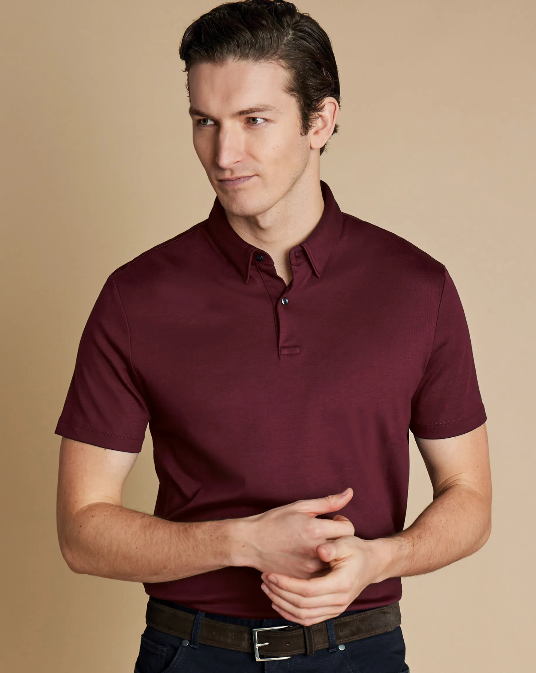 Short Sleeve polos|Polos<Charles Tyrwhitt Smart Jersey Polo - Wine