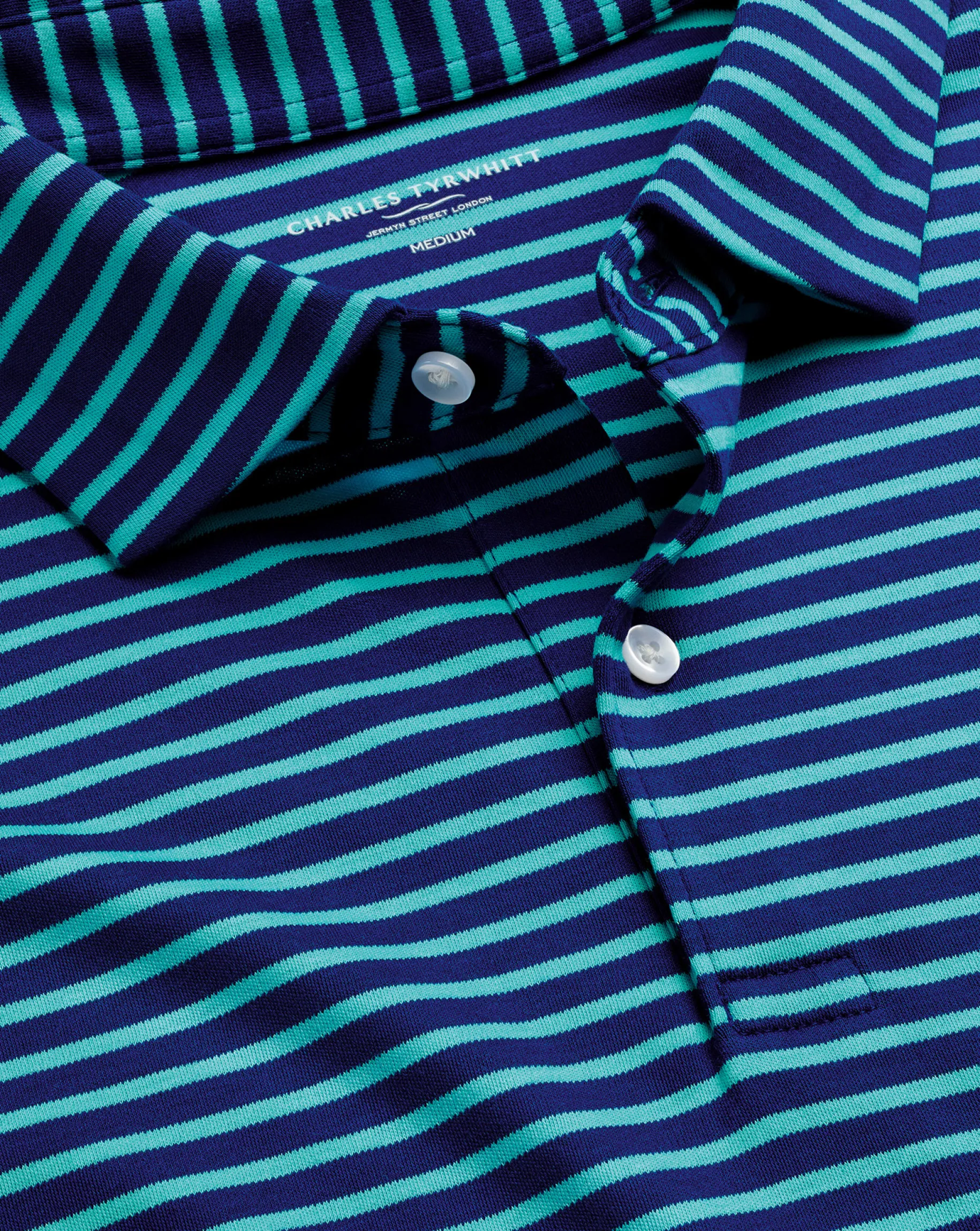 Smart polos|green<Charles Tyrwhitt Smart Jersey Stripe Polo - Green Aqua