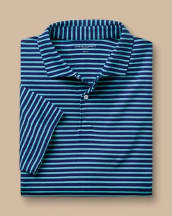 Smart polos|green<Charles Tyrwhitt Smart Jersey Stripe Polo - Green Aqua
