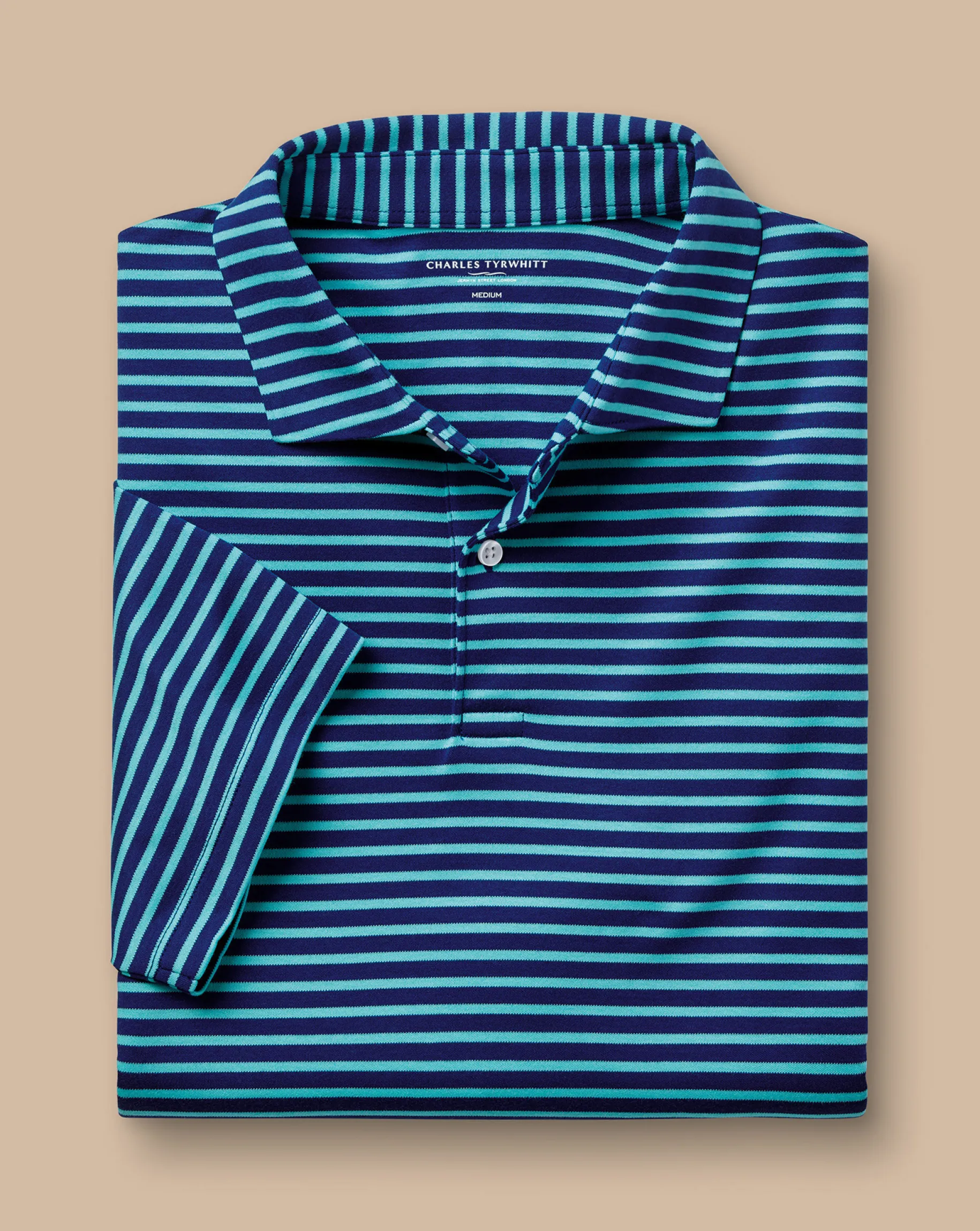 Smart polos|green<Charles Tyrwhitt Smart Jersey Stripe Polo - Green Aqua