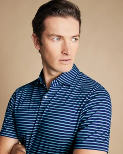 Smart polos|green<Charles Tyrwhitt Smart Jersey Stripe Polo - Green Aqua