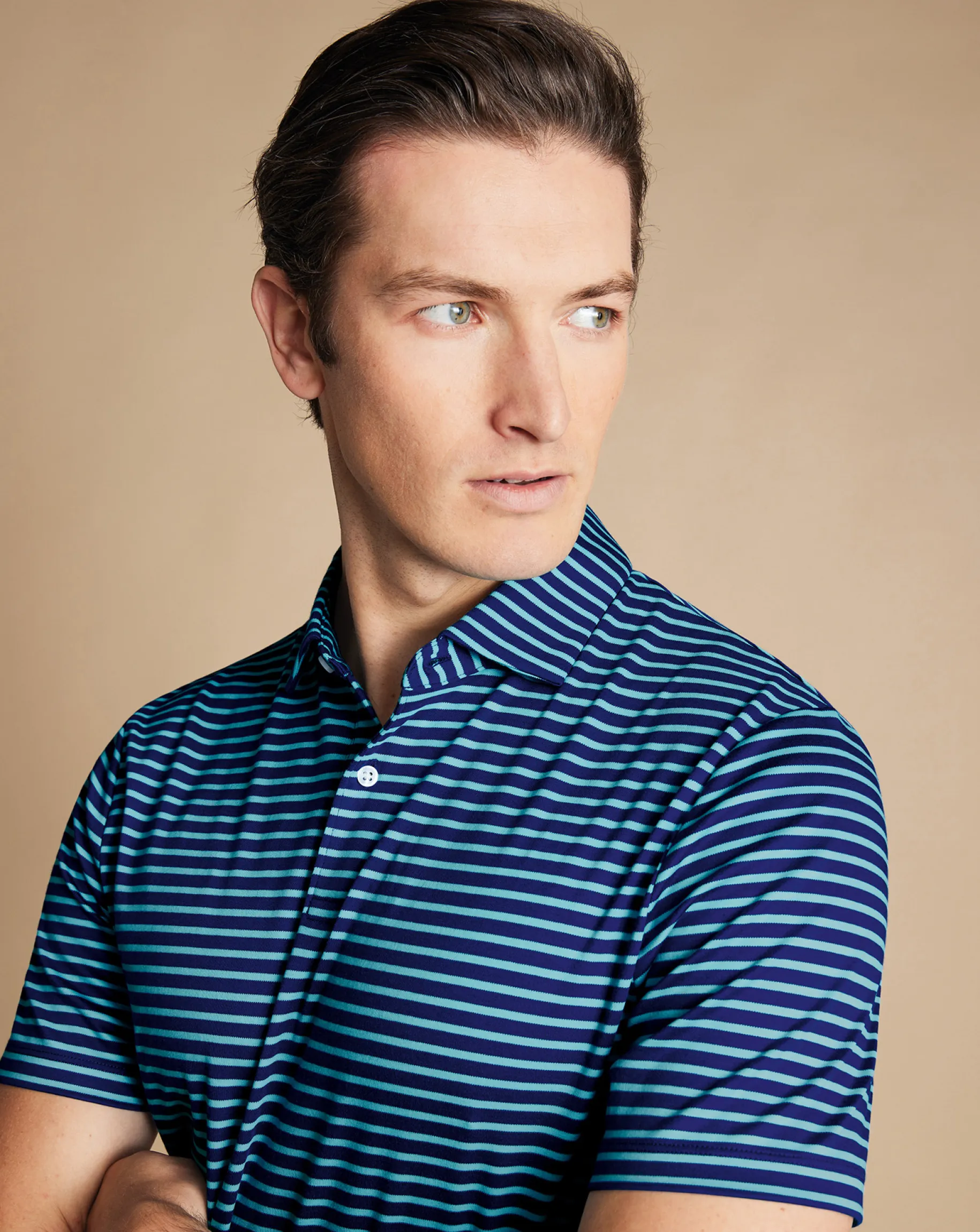 Smart polos|green<Charles Tyrwhitt Smart Jersey Stripe Polo - Green Aqua