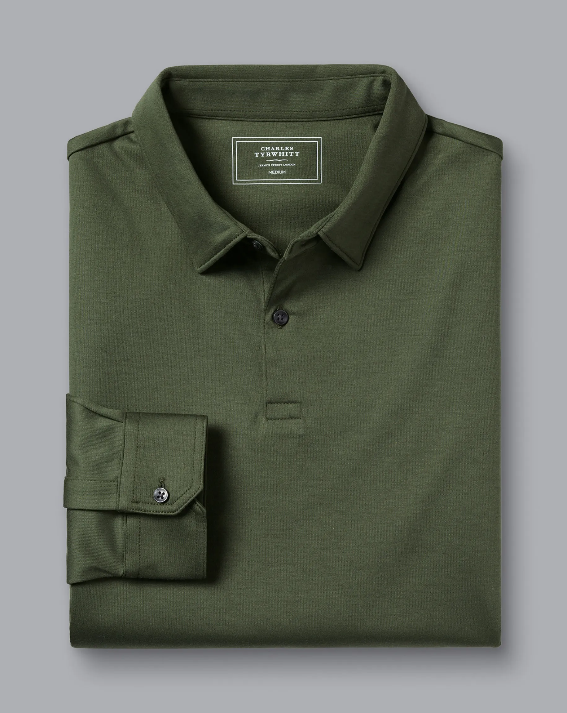 Smart polos|green<Charles Tyrwhitt Smart Long Sleeve Jersey Polo - Green Olive