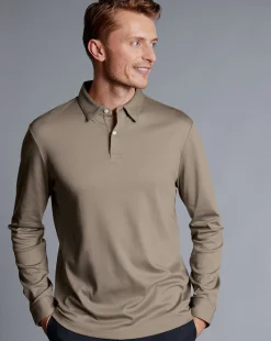 Long Sleeve polos|Polos<Charles Tyrwhitt Smart Long Sleeve Jersey Polo - Taupe