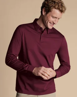 Long Sleeve polos|Polos<Charles Tyrwhitt Smart Long Sleeve Jersey Polo - Wine