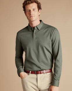 Smart polos|green<Charles Tyrwhitt Smart Long Sleeve Jersey Polo - Sage Green