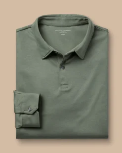 Smart polos|green<Charles Tyrwhitt Smart Long Sleeve Jersey Polo - Sage Green