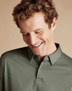 Smart polos|green<Charles Tyrwhitt Smart Long Sleeve Jersey Polo - Sage Green