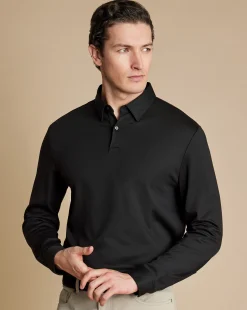 Smart polos|Black<Charles Tyrwhitt Smart Long Sleeve Jersey Polo - Black