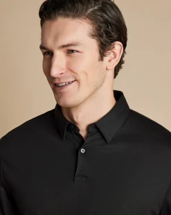 Smart polos|Black<Charles Tyrwhitt Smart Long Sleeve Jersey Polo - Black