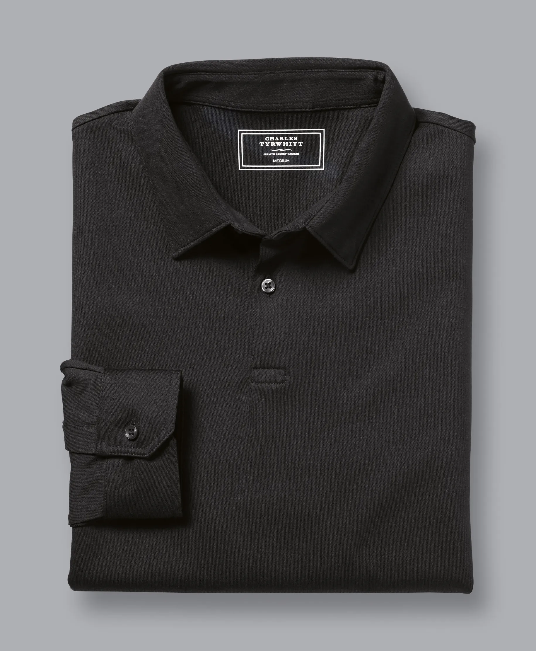 Smart polos|Black<Charles Tyrwhitt Smart Long Sleeve Jersey Polo - Black