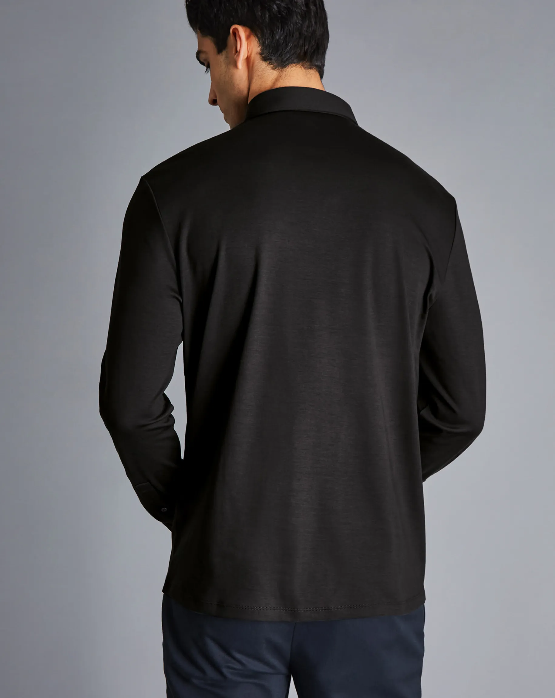 Smart polos|Black<Charles Tyrwhitt Smart Long Sleeve Jersey Polo - Black