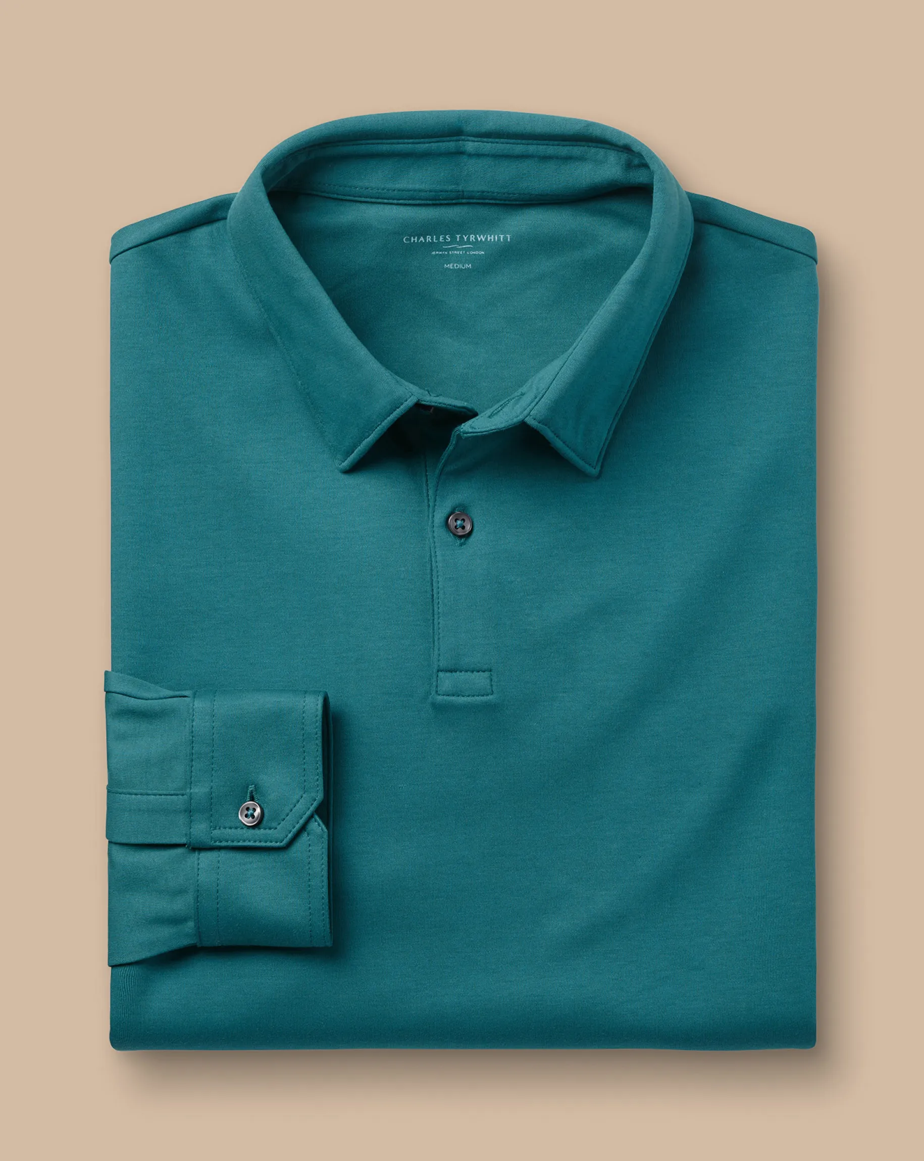 Smart polos|green<Charles Tyrwhitt Smart Long Sleeve Jersey Polo - Green Teal