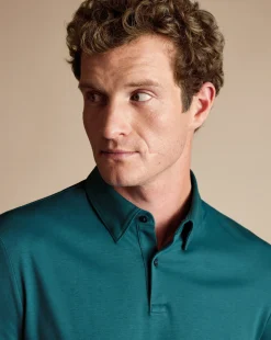 Smart polos|green<Charles Tyrwhitt Smart Long Sleeve Jersey Polo - Green Teal