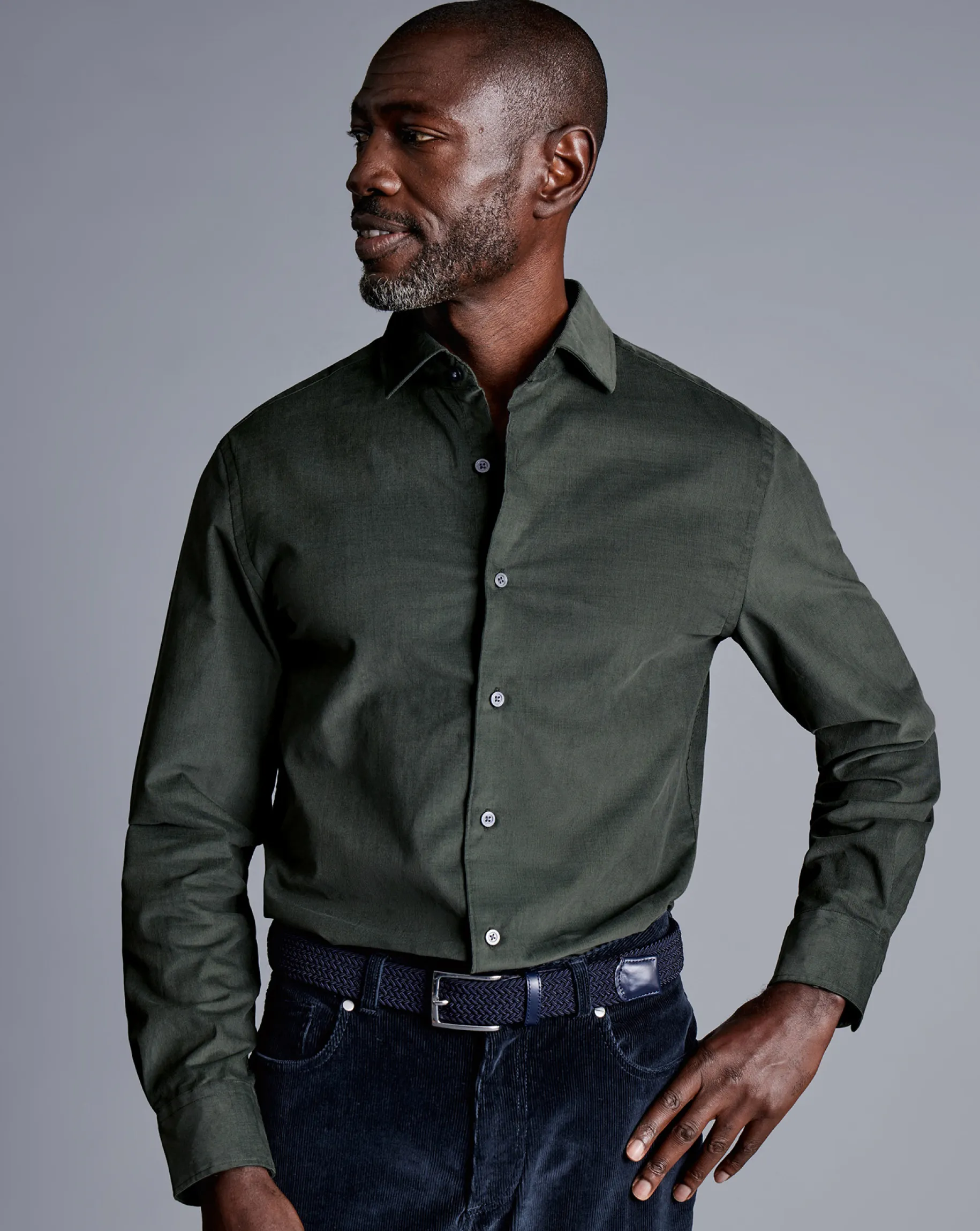 Business Casual Shirts|Casual Shirts<Charles Tyrwhitt Spread Collar Corduroy Shirt - Sage Green
