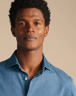 Business Casual Shirts|Casual Shirts<Charles Tyrwhitt Spread Collar Denim Shirt - Ocean Blue