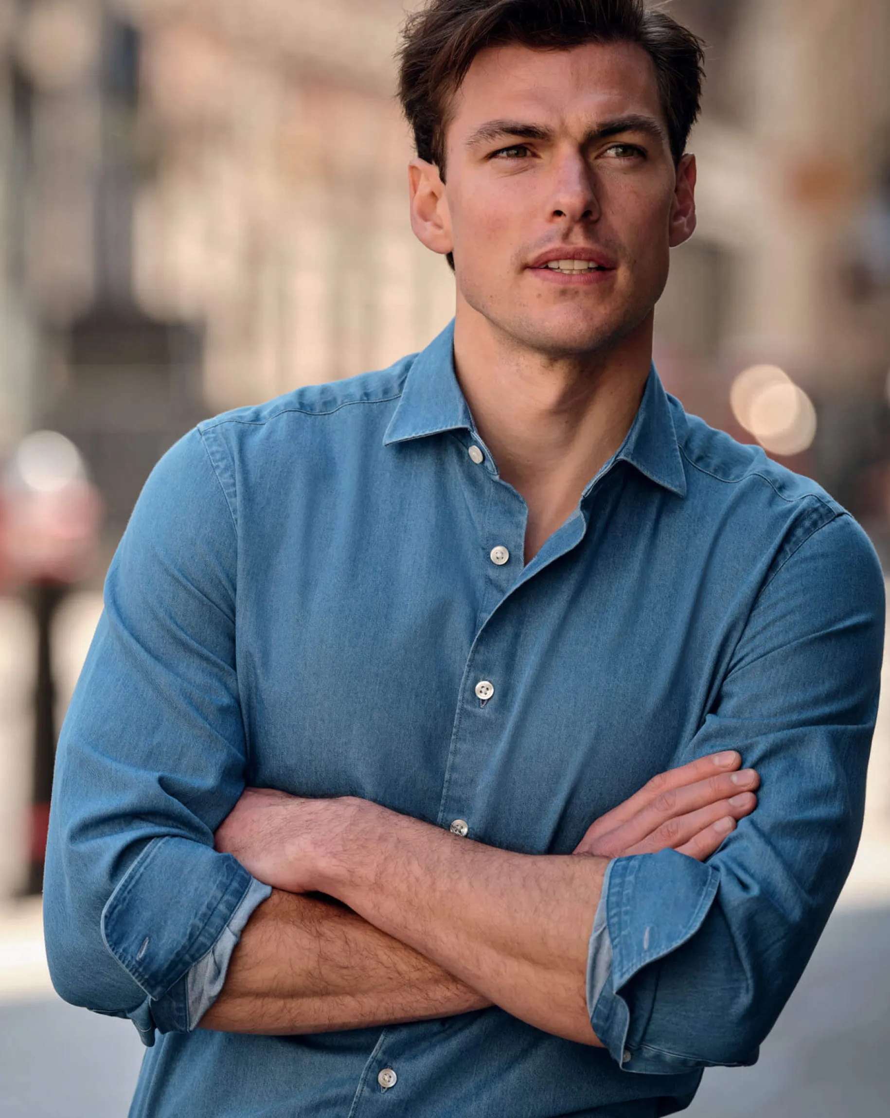 Business Casual Shirts|Casual Shirts<Charles Tyrwhitt Spread Collar Denim Shirt - Ocean Blue
