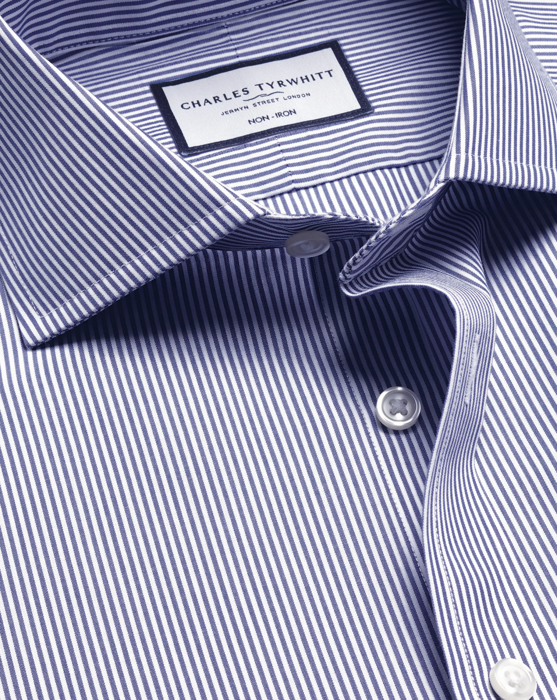 Dress Shirts|Blue Shirts<Charles Tyrwhitt Spread Collar Non-Iron Bengal Stripe Shirt - Blue Royal