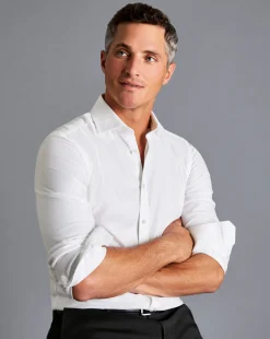 Shirt Sale|Dress Shirts<Charles Tyrwhitt Spread Collar Non-Iron Cambridge Weave Shirt - White