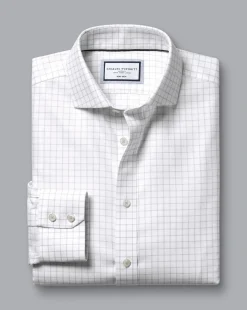 Shirt Sale|Dress Shirts<Charles Tyrwhitt Spread Collar Non-Iron Clifton Weave Check Shirt - Grey Silver