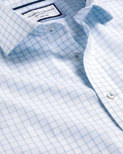 Shirt Sale|Dress Shirts<Charles Tyrwhitt Spread Collar Non-Iron Clifton Weave Check Shirt - Cornflower Blue