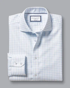 Shirt Sale|Dress Shirts<Charles Tyrwhitt Spread Collar Non-Iron Clifton Weave Check Shirt - Cornflower Blue