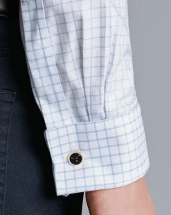 Shirt Sale|Dress Shirts<Charles Tyrwhitt Spread Collar Non-Iron Clifton Weave Check Shirt - Cornflower Blue