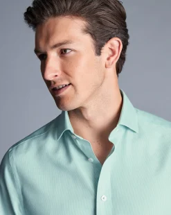 Shirt Sale|Dress Shirts<Charles Tyrwhitt Spread Collar Non-Iron Clifton Weave Shirt - Green Aqua