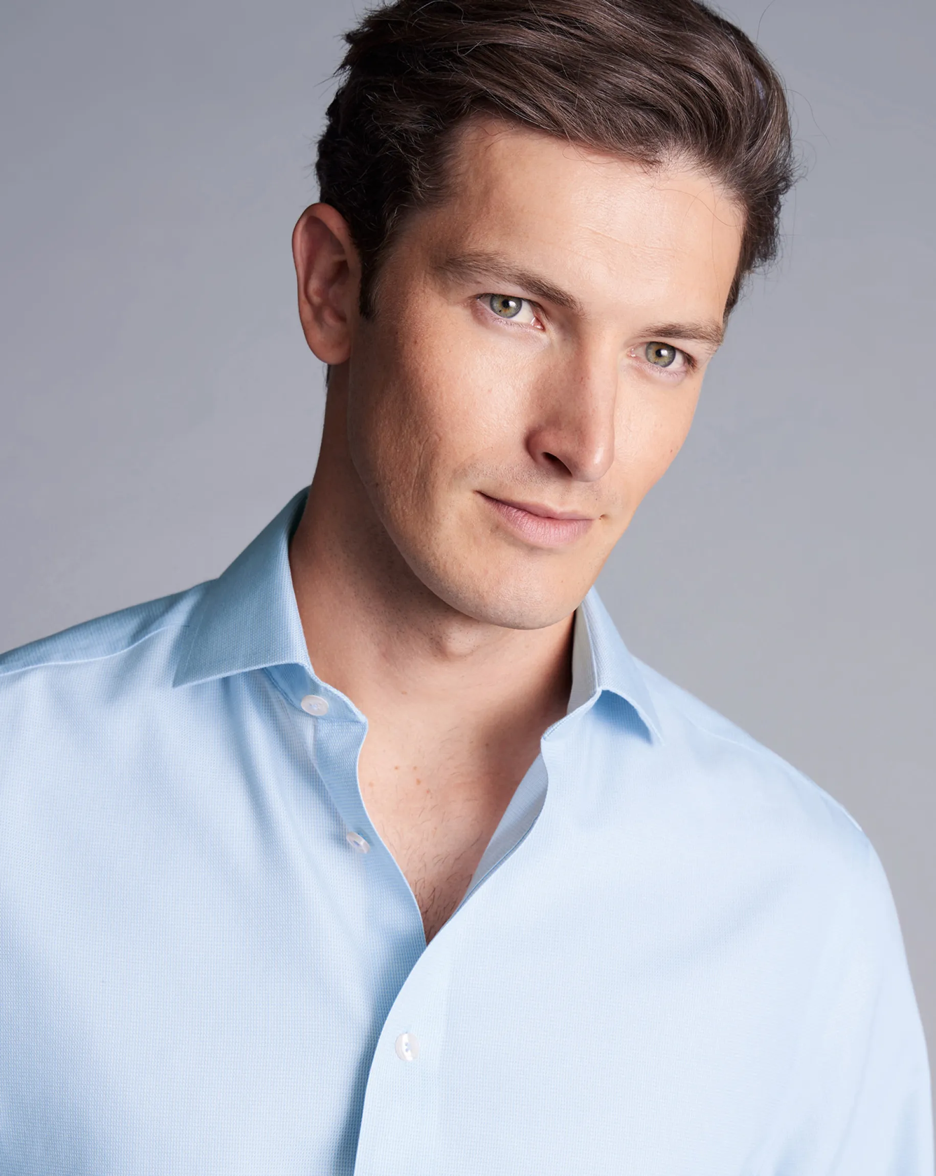 Shirt Sale|Dress Shirts<Charles Tyrwhitt Spread Collar Non-Iron Clifton Weave Shirt - Light Blue