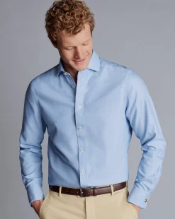 Shirt Sale|Dress Shirts<Charles Tyrwhitt Spread Collar Non-Iron Clifton Weave Shirt - Ocean Blue