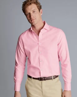 Shirt Sale|Dress Shirts<Charles Tyrwhitt Spread Collar Non-Iron Clifton Weave Shirt - Pink