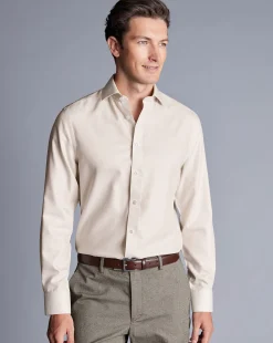 Shirt Sale|Dress Shirts<Charles Tyrwhitt Spread Collar Non-Iron Clifton Weave Shirt - Oatmeal