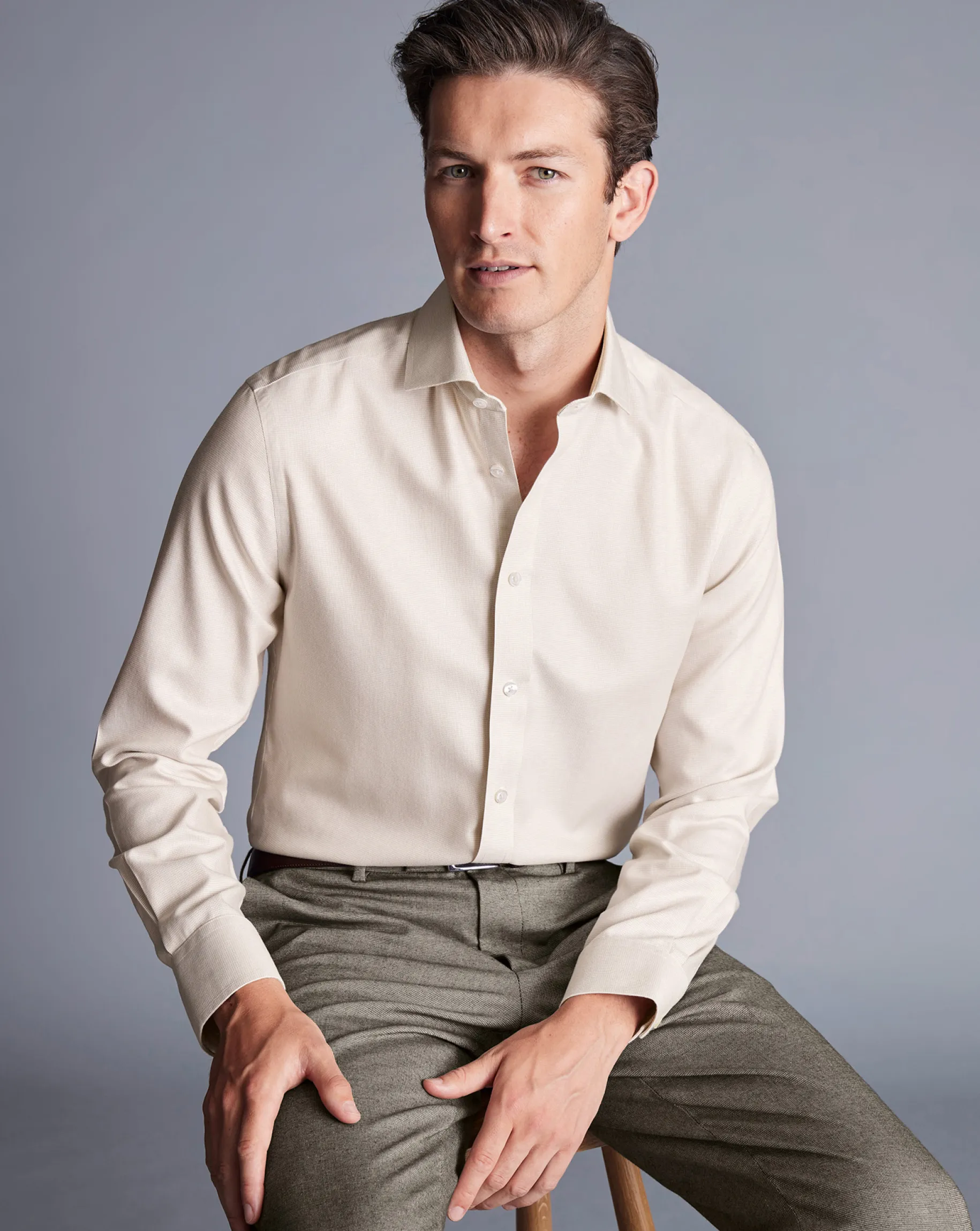 Shirt Sale|Dress Shirts<Charles Tyrwhitt Spread Collar Non-Iron Clifton Weave Shirt - Oatmeal