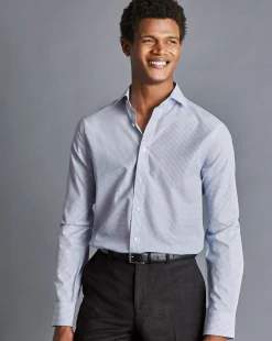 Dress Shirts|XL<Charles Tyrwhitt Spread Collar Non-Iron Double Check Shirt - Cobalt Blue