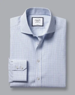 Dress Shirts|XL<Charles Tyrwhitt Spread Collar Non-Iron Double Check Shirt - Cobalt Blue