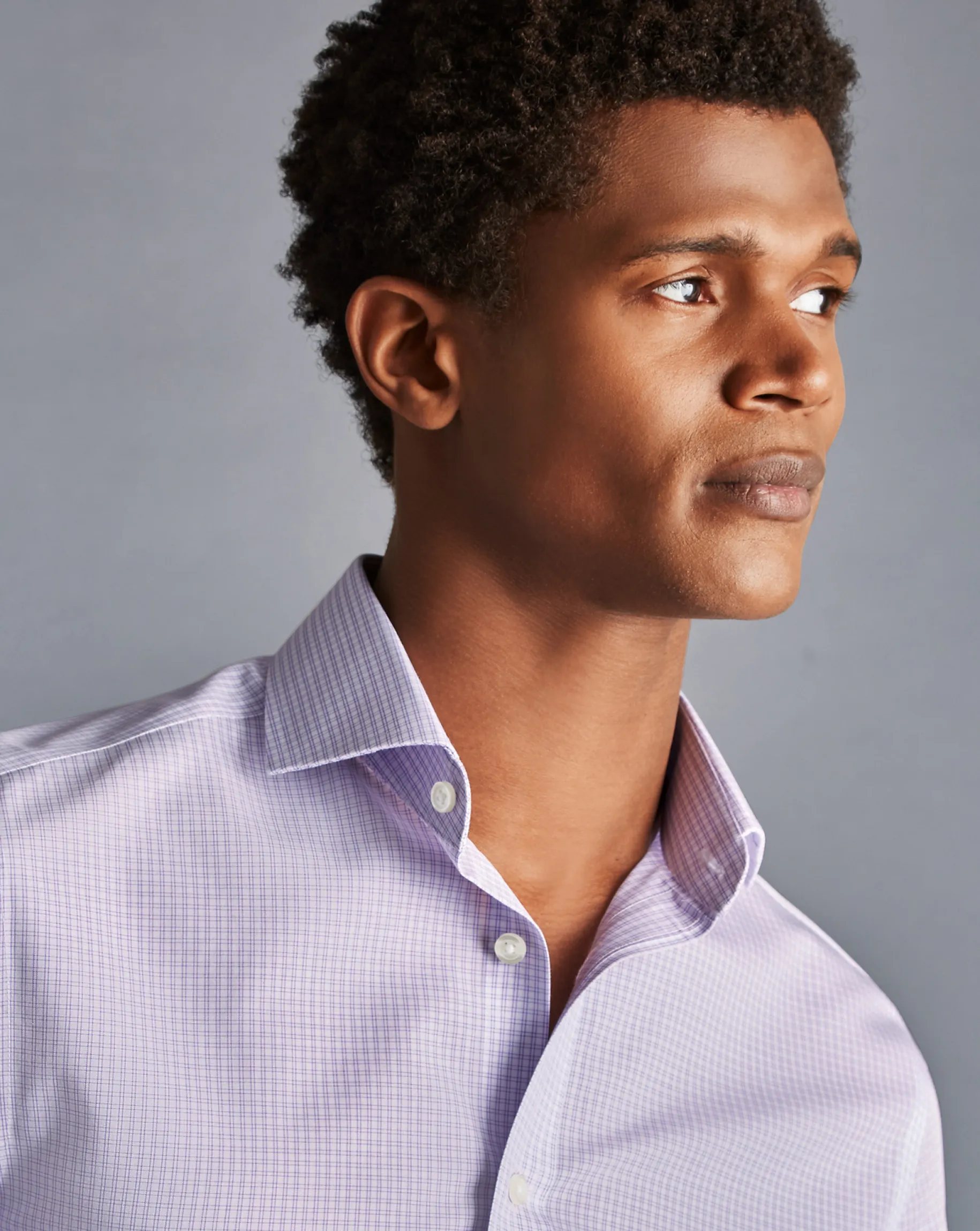 Dress Shirts|S<Charles Tyrwhitt Spread Collar Non-Iron Double Check Shirt - Lilac Purple